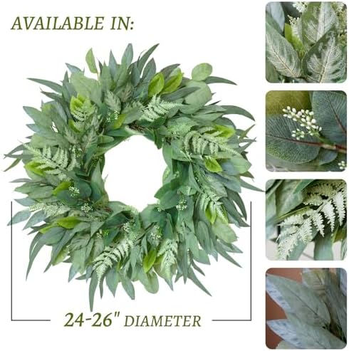 24-26 Inch Artificial Eucalyptus Wreath for Front Door