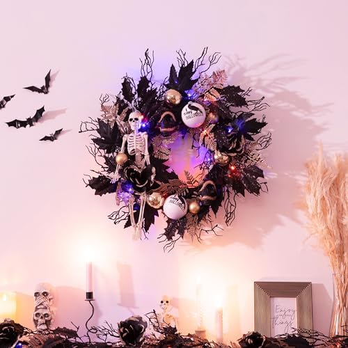 Collapsible Halloween Door Wreath with LED Lights