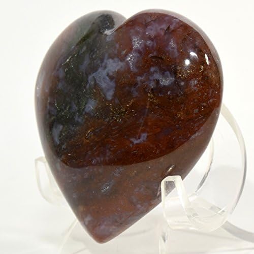 HQRP 64mm Moss Agate Puffy Heart with Stand