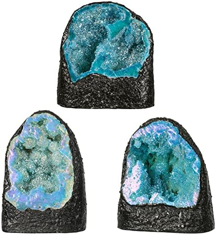 Rockcloud Blue Titanium Coated Crystal Geode for Home Office Decoration