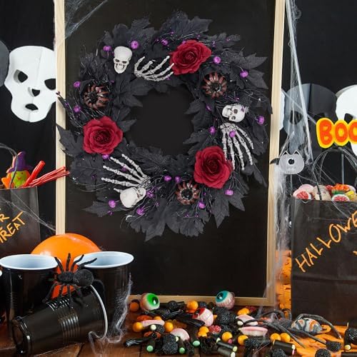 GENMOUS Halloween 22Inch Rose Wreath with Lights