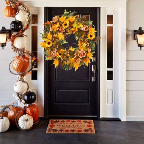 28 Inch Fall Wreath with Berries and Sunflowers