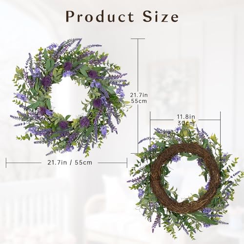 Lavender Wreath for Front Door 22 Inch All Season Decor