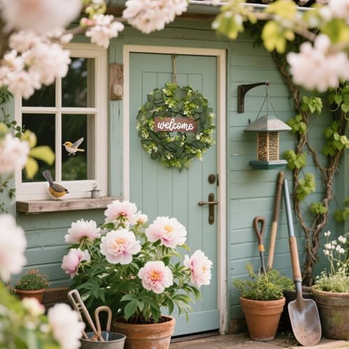 Green Eucalyptus Leaf Wreath with Welcome Sign