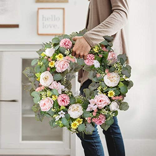 WANNA-CUL 24 Inch Spring Peony Wreath for Front Door 1