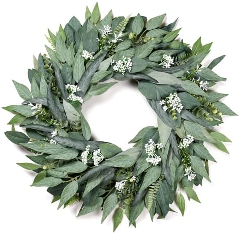 24 Artificial Leaf Wreath with Hook - Decor for Front Door Wall Wedding Party Green