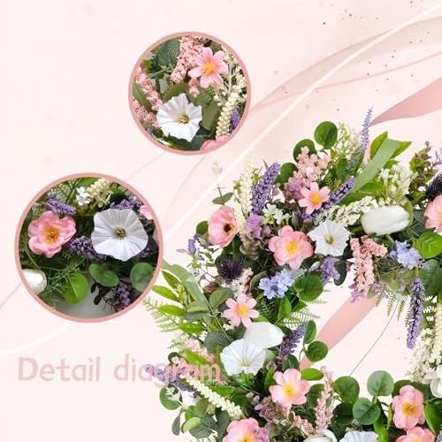 22 Inch Faux White Morning Glory Wreath for Front Door