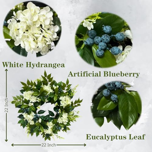 22 Inch Lighted Hydrangea Wreath with Timer for All Seasons