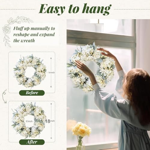 Cream Hydrangea Wreath for Front Door Wedding Decor 18 Inch