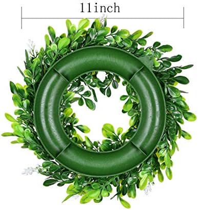 4 Pack Artificial Green Leaves Wreath - 11 Inch Boxwood Wreaths with White Flowers for Window Wall Wedding Decor