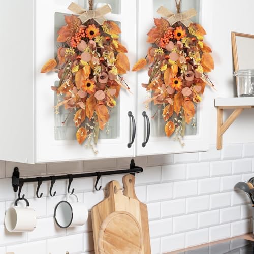 2 Pcs 24 Inch Artificial Autumn Teardrop Wreath