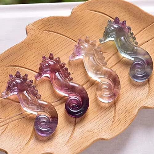 Crystal Stones Seahorse Figurines Rainbow Fluorite Carved Hippocampus Ornament Gift