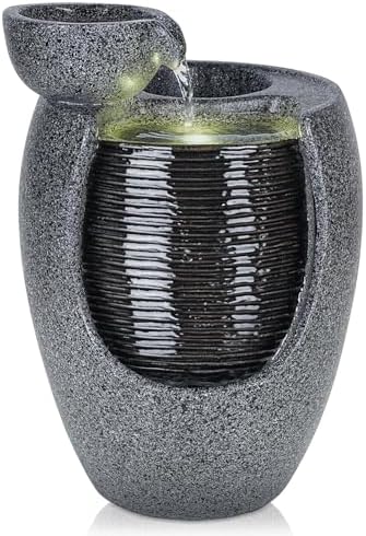 10 Inch Ceramic LED Tabletop Water Fountain with Plant Holder