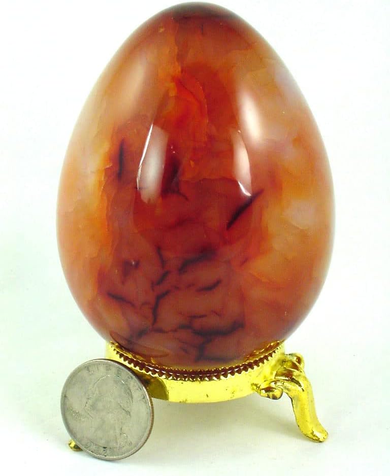 Carnelian Agate Egg with Lapidary Stand for Healing and Decor