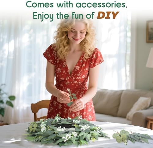 24 Artificial Leaf Wreath with Hook - Decor for Front Door Wall Wedding Party Green