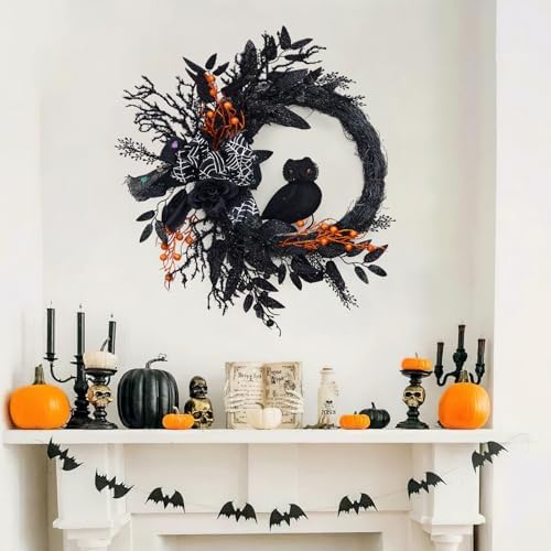 20 Inch Halloween Owl Wreath Door Decor