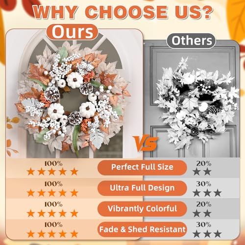 Fall Decorations for Home 20 Inch Wreath with Lights