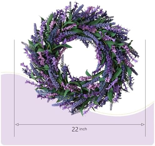 22 Inch Spring Summer Front Door Wreath Purple Lavender Decorative Accents
