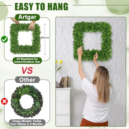 Artgar 20 Inch Boxwood Wreath for Front Door Decor