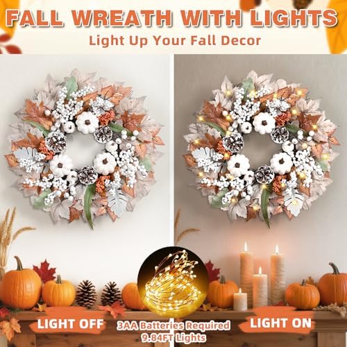Fall Decorations for Home 20 Inch Wreath with Lights
