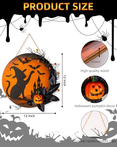 Halloween Wreath Front Door Decor 12 Inch Wood Wreath
