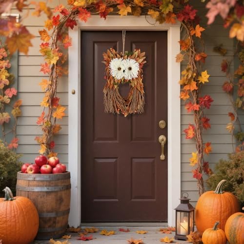 Winemana Owl Fall Wreath 14 Inch Handmade Decor