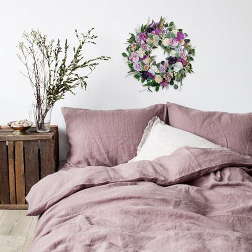 22 Inch Artificial White Purple Flower Wreath