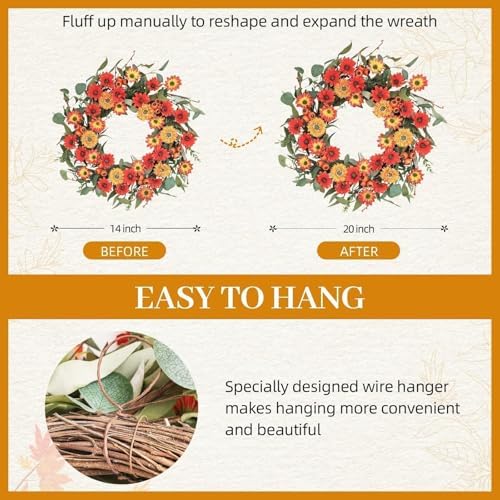 Hometrance 20 Inch Autumn Wreath for Front Door
