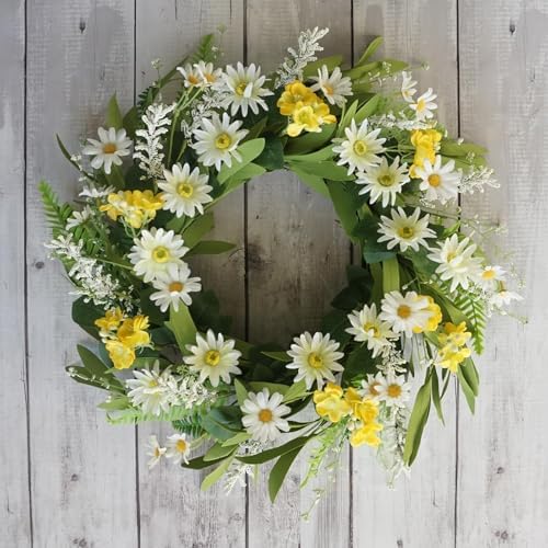 Spring Wreath for Front Door 20 Inch Artificial Daisy Flower Decor