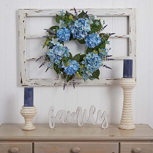 Nearly Natural 24 Inch Hydrangea Wreath Blue