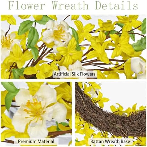 20 Inch Artificial Forsythia Wreath with Daisy for Home Decor