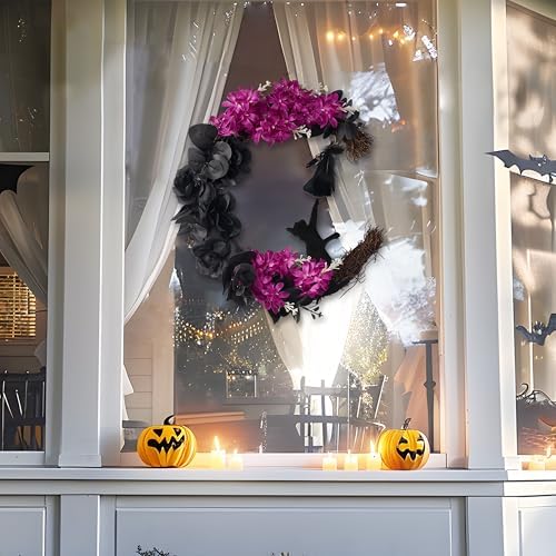 JOYIN Halloween Black Moon Wreath with Black Cat