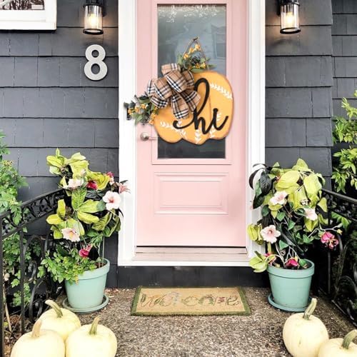 Idyllic Fall Harvest Pumpkin Wreath 12 Inch Wood Decor