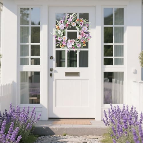 20 Inch Purple Wildflower Summer Wreath for Front Door