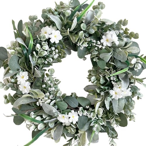 24 Inch Spring Lamb Ear Green Leaves Wreath for Front Door
