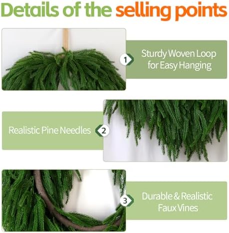 24 Inch Norfolk Pine Wreath for Front Door