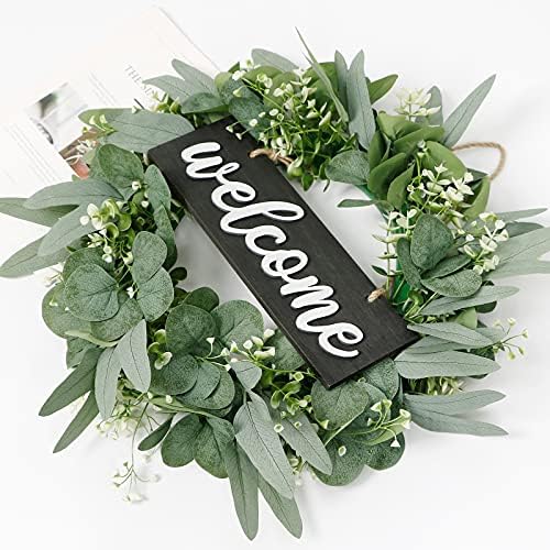 Dremisland 18 inch Green Eucalyptus Wreath - Farmhouse Welcome Sign