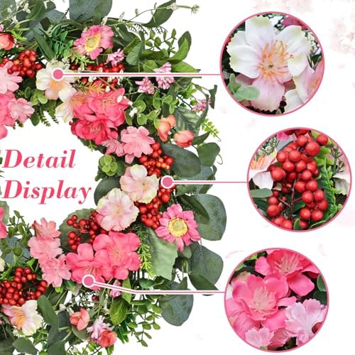 18 Inch Colorful Wildflower Wreath with Green Leaves for Home Front Door Wedding Dcor