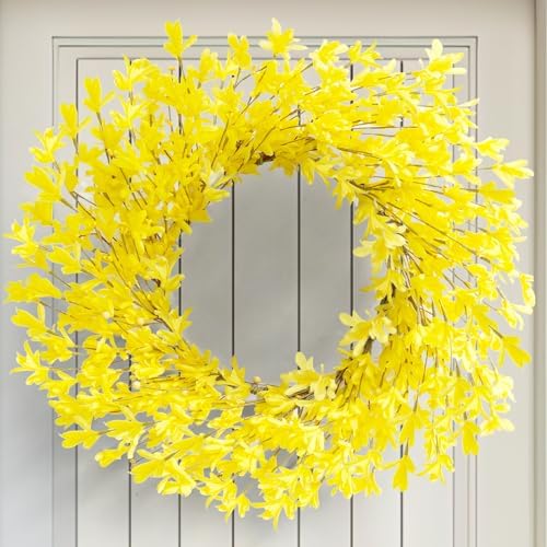 20 inch Artificial Forsythia Wreath for Front Door and Porch Decor