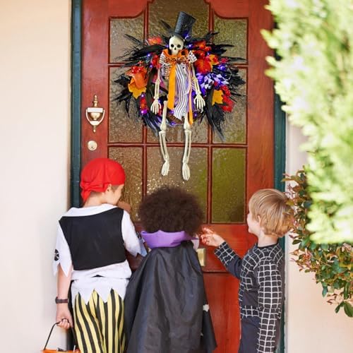 28 Inch Halloween Skeleton Wreath with Lights