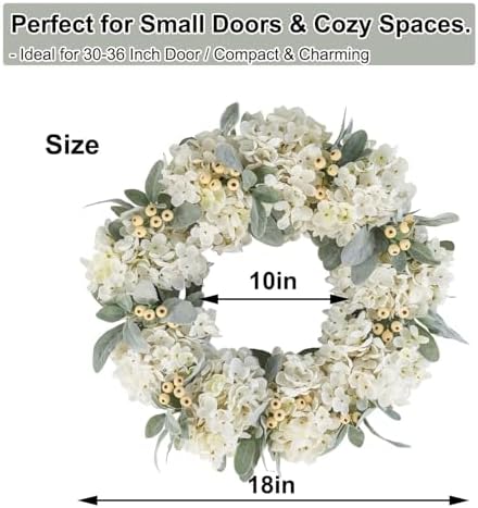 Cream Hydrangea Wreath for Front Door Wedding Decor 18 Inch