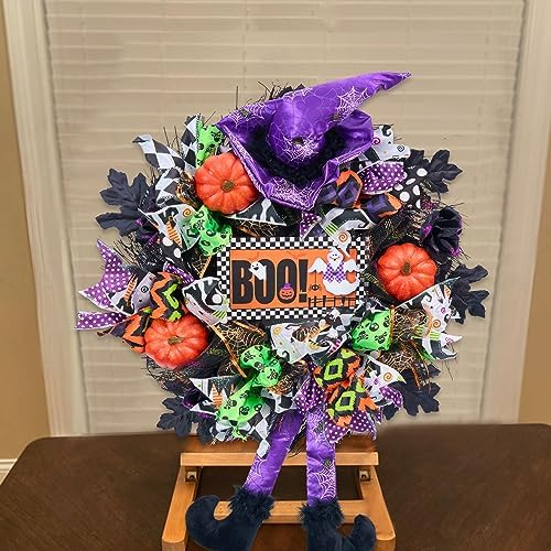Vofuly 20 Inch Halloween Wreath with Witch Legs