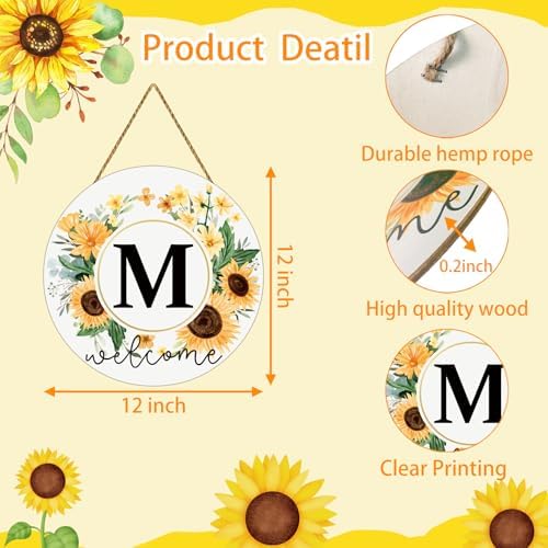 Sunflower Monogram Letter M Wreath Front Door Decor