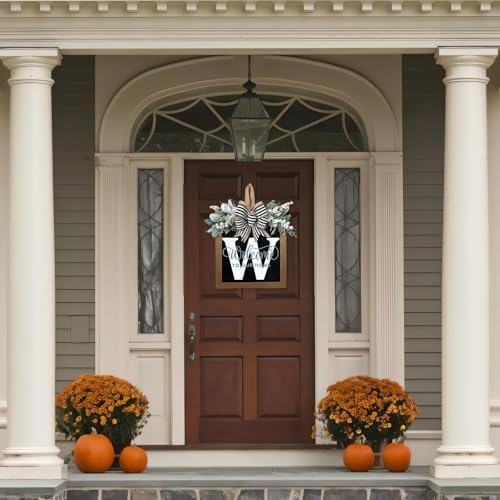 Ultra Large 14 Inch Front Door Wreath with 26 Initial Welcome Sign