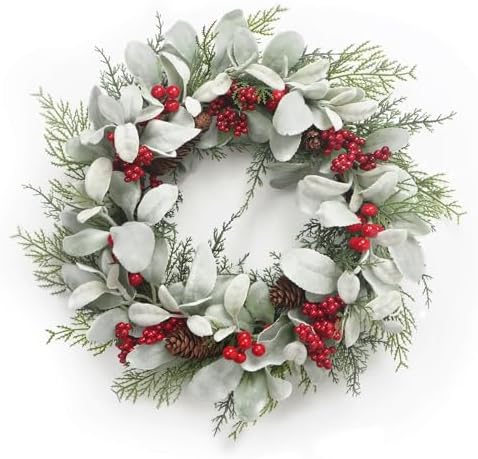 19 Inch Artificial Christmas Wreath with Red Berries and Pinecone