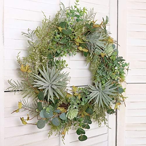 Idyllic 22 Inch Artificial Succulent Wreath for Front Door and Home Decor