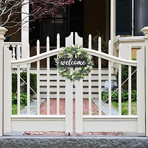 Dremisland 16 Inch Artificial Eucalyptus Wreath with Welcome Sign