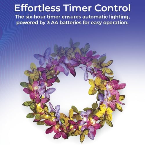 Pre-Lit Butterfly Wreath for Front Door 18 Inch