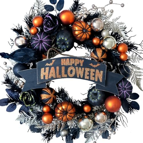 Halloween Glitter Pumpkin Wreath with Decorative Elements