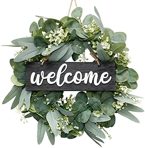 Dremisland 18 inch Green Eucalyptus Wreath - Farmhouse Welcome Sign